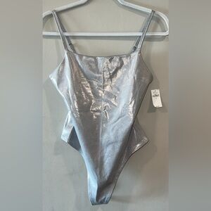 NWT Gap power cami thong bodysuit metallic silver size small